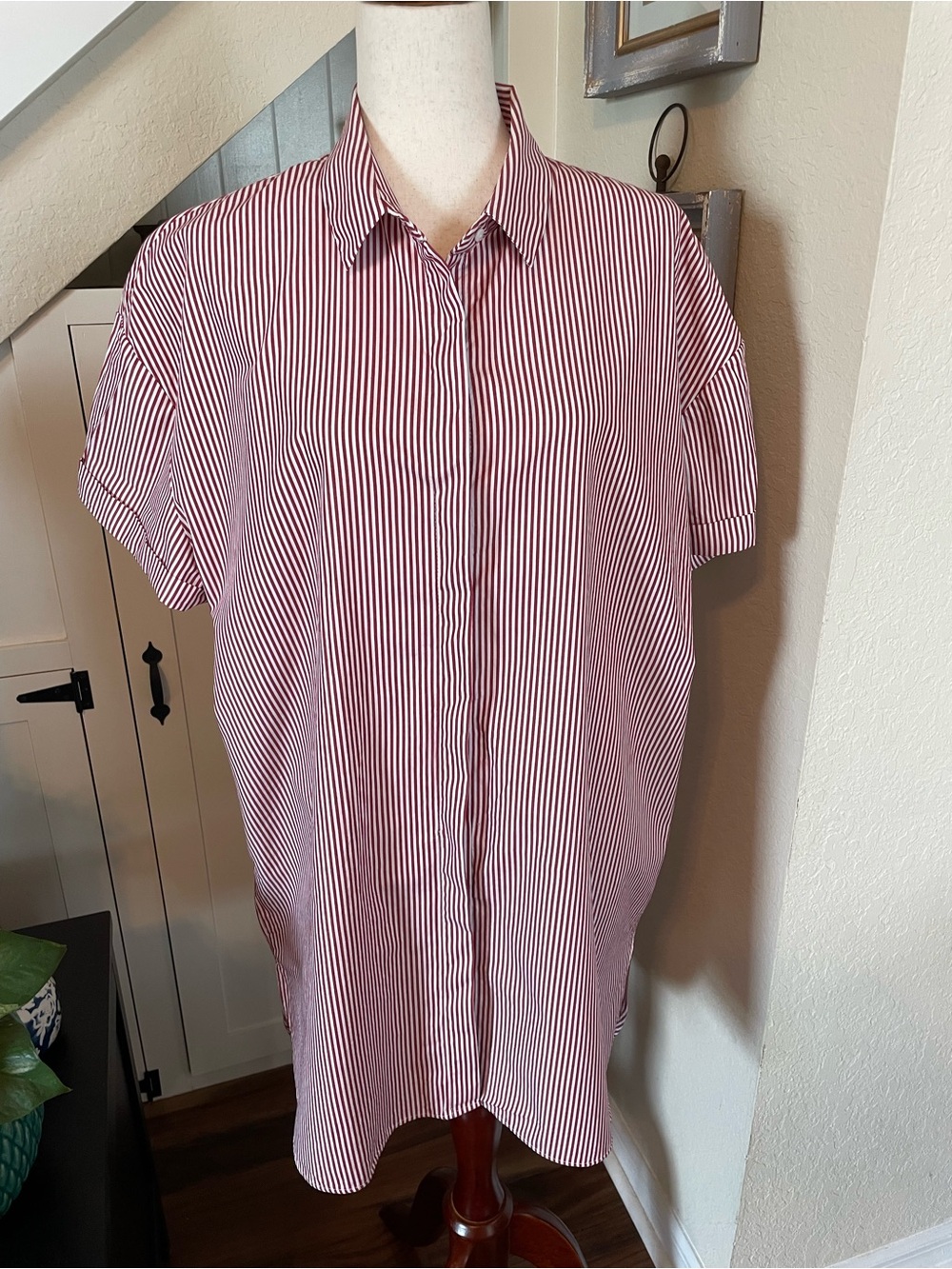 Zara TRF Red and White Stripe Short-Sleeve Shirtdress Trafaluc Collection